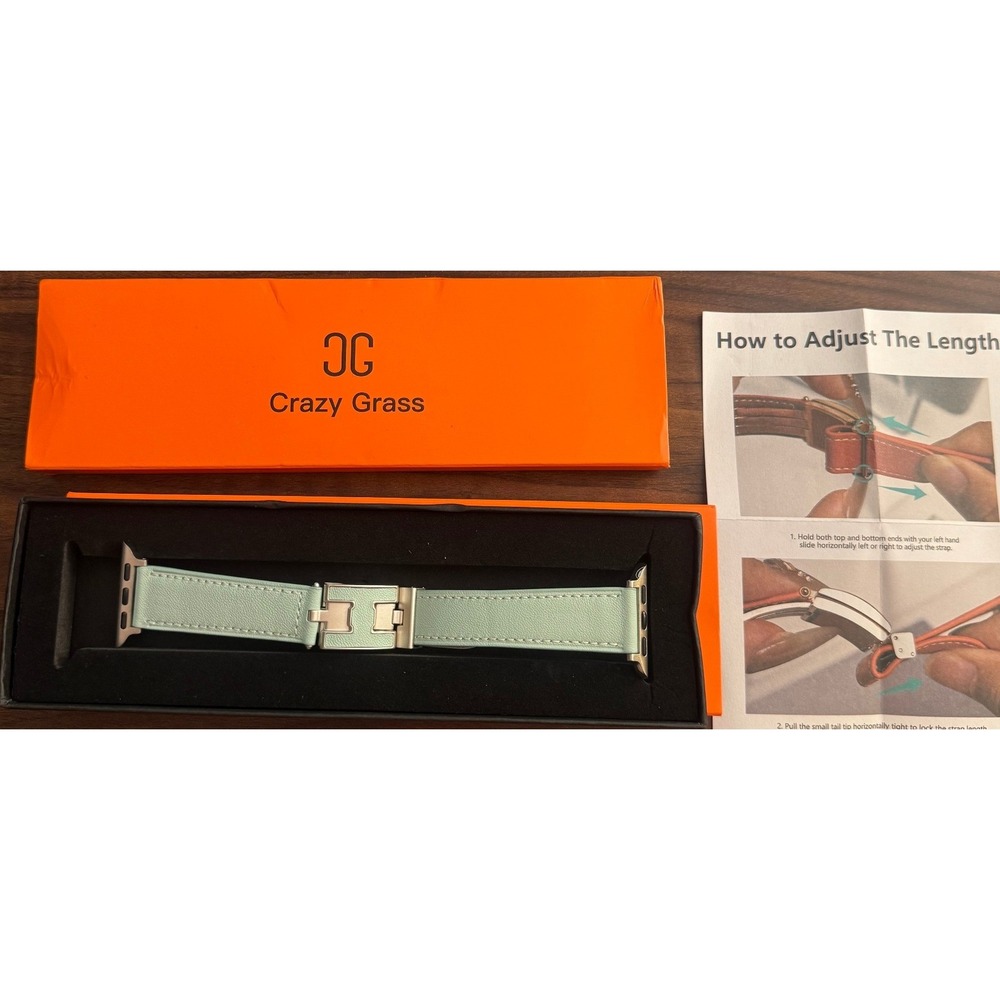 NIB | Crazy Grass Leather Apple Watch Band w Signature H Magnetic Close | Teal